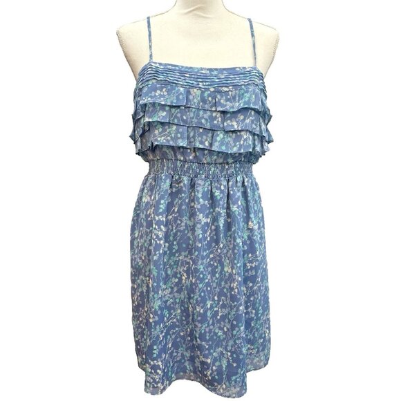 Lauren Conrad Dress Women's Size 12 Blue Floral Sleeveless Ruffle Short Sundress - Picture 1 of 16